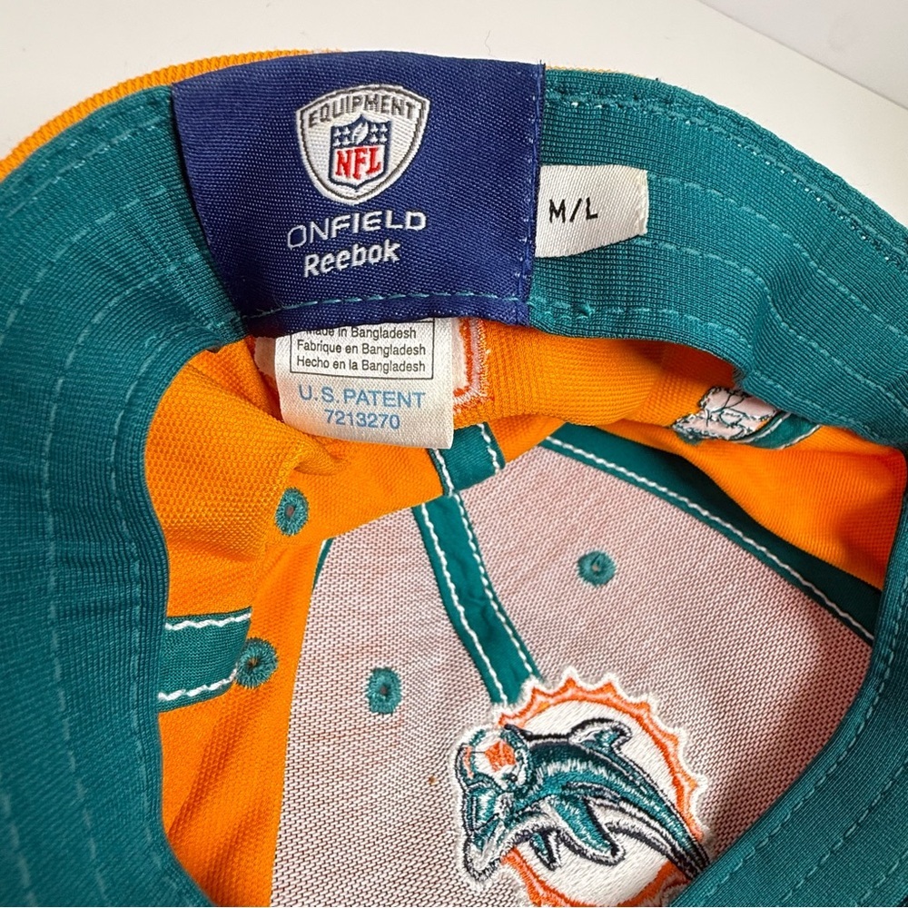 Vintage Miami Dolphins Reebok On Field Hat Cap Ball Cap M/L 1990s Orange Gray - Picture 6 of 7